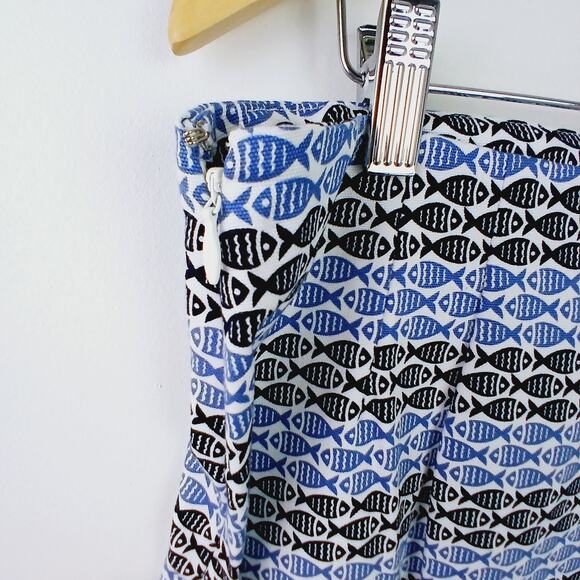 Talbots SZ 14P Novelty Fish Print Cotton Spandex Skirt White Blue Black - Picture 5 of 7